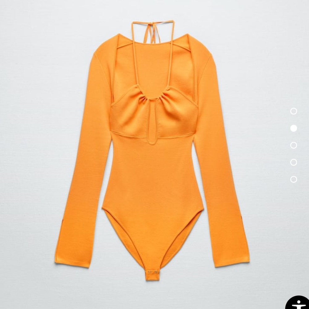 Zara Orange Long-Sleeve Cutout Bodysuit